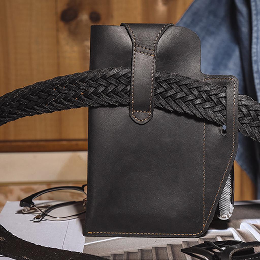 Men Leather Phone Holster Belt Bag Pocket Key Holder Waist Bag Purse Black