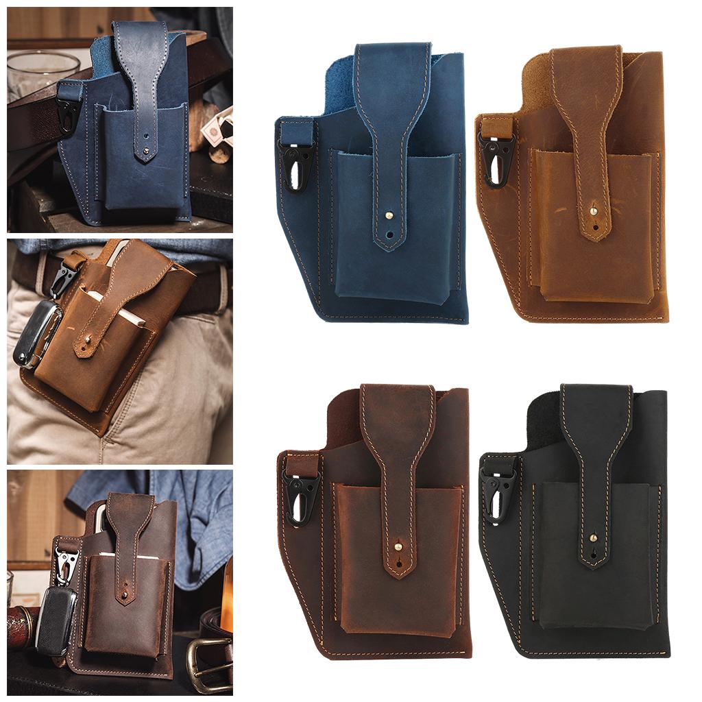 Men Leather Phone Holster Belt Bag Pocket Key Holder Waist Bag Purse Black