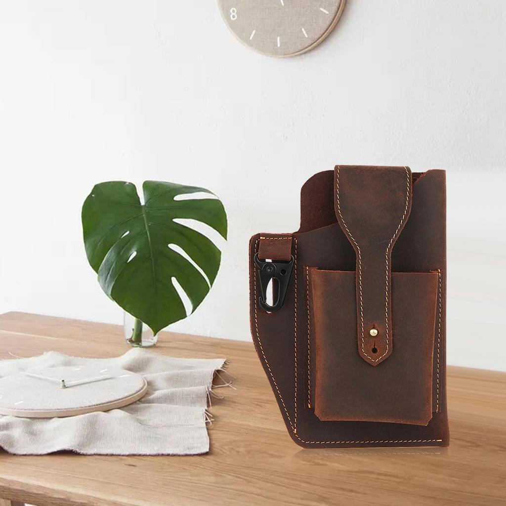 Men Leather Phone Holster Belt Bag Pocket Key Holder Waist Bag Purse Coffee