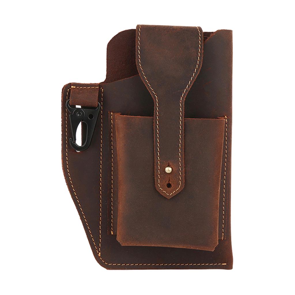 Men Leather Phone Holster Belt Bag Pocket Key Holder Waist Bag Purse Coffee