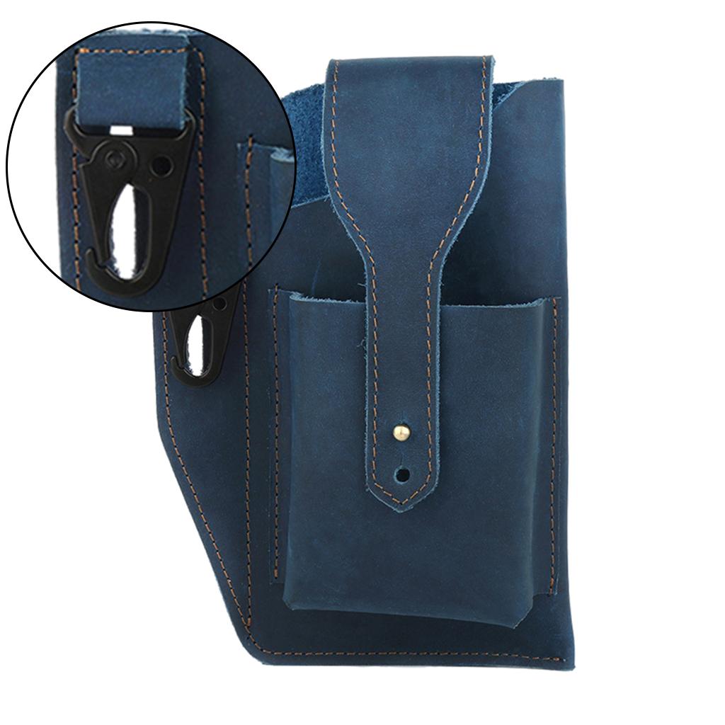 Men Leather Phone Holster Belt Bag Pocket Key Holder Waist Bag Purse Blue