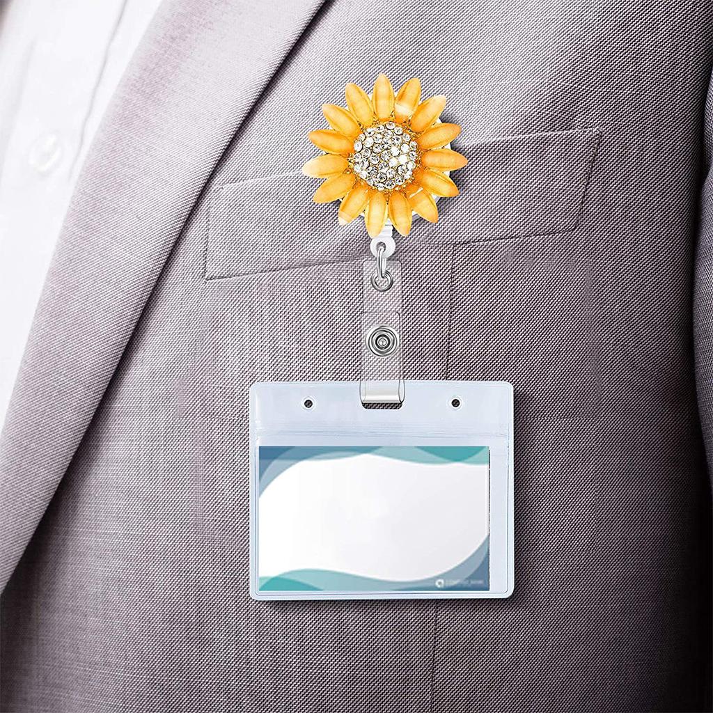 1x Sunflower Retractable Pull Chain Reel ID Card Badge Keychain Holder Clip Orange