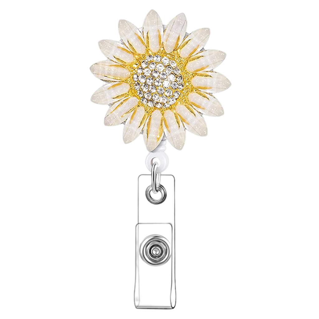 1x Sunflower Retractable Pull Chain Reel ID Card Badge Keychain Holder Clip White