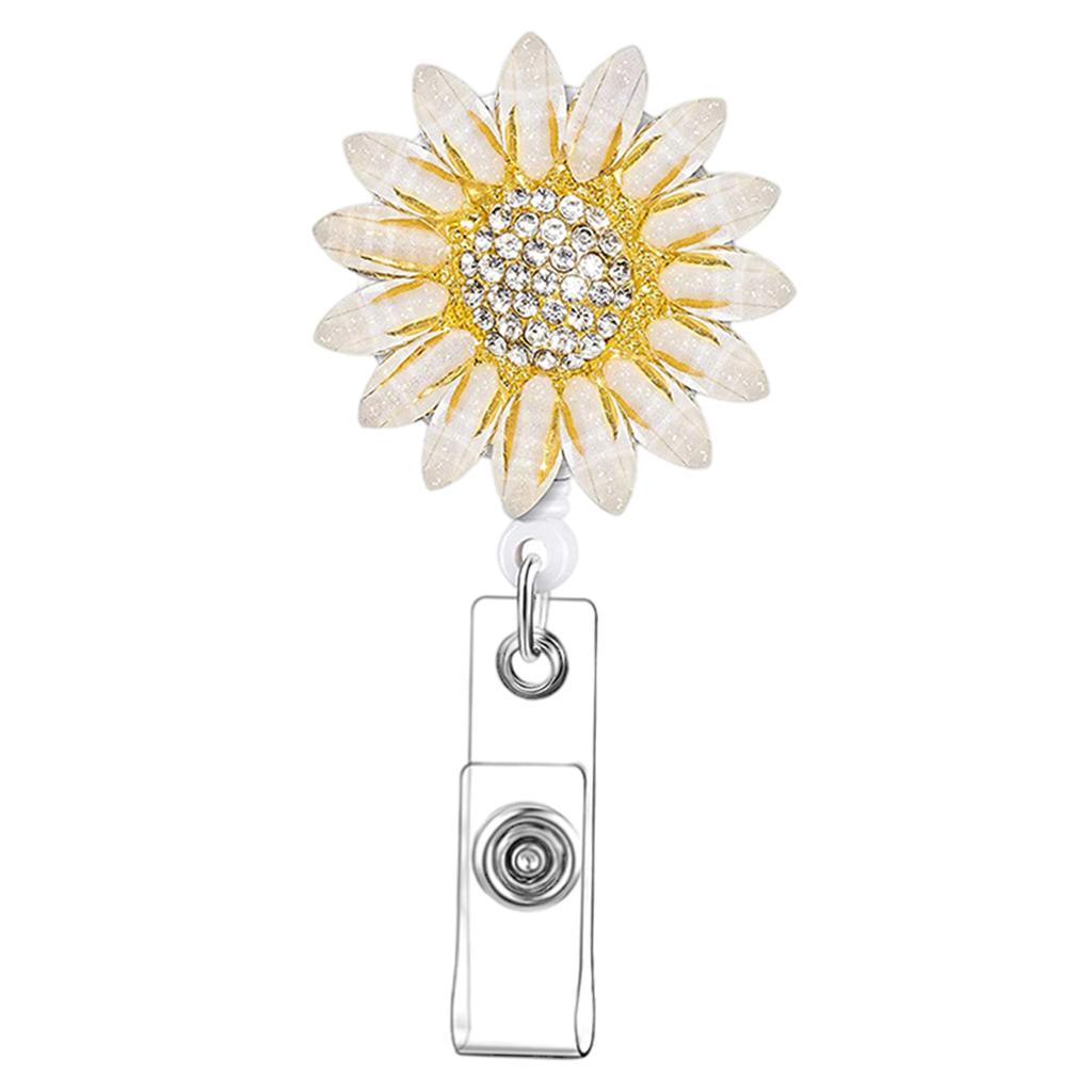 1x Sunflower Retractable Pull Chain Reel ID Card Badge Keychain Holder Clip White