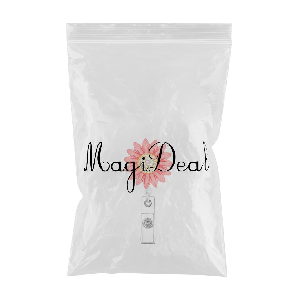 1x Sunflower Retractable Pull Chain Reel ID Card Badge Keychain Holder Clip Red