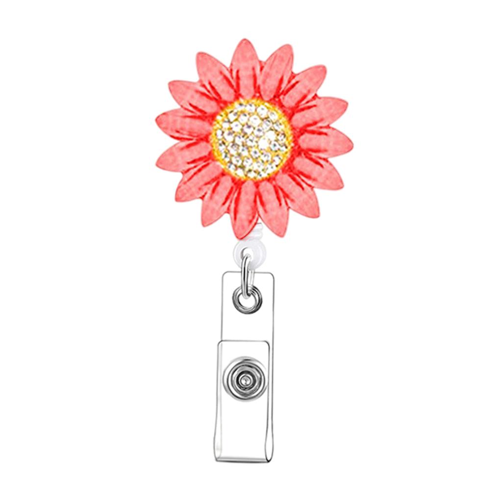 1x Sunflower Retractable Pull Chain Reel ID Card Badge Keychain Holder Clip Red