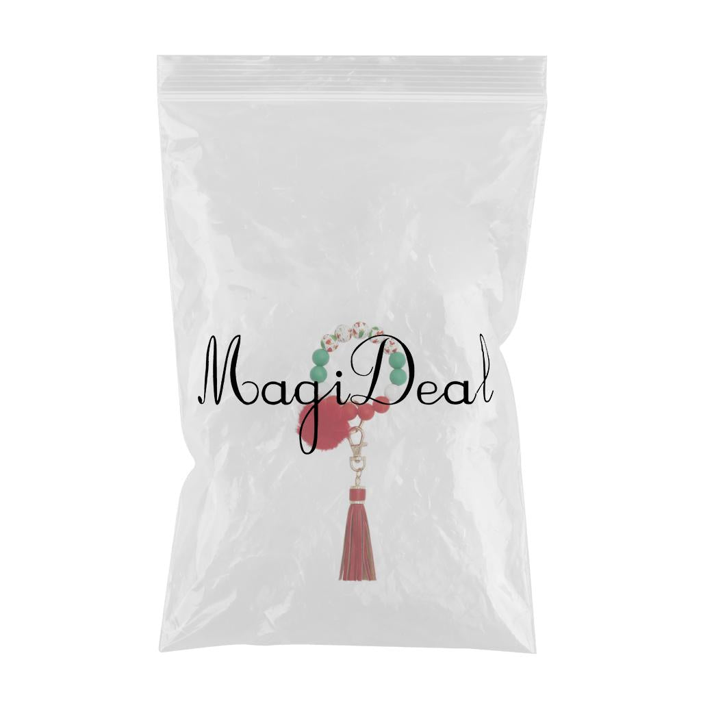 Beaded Bracelet Keychain Bangle Keyring Keys Ring Holder with Tassel Red