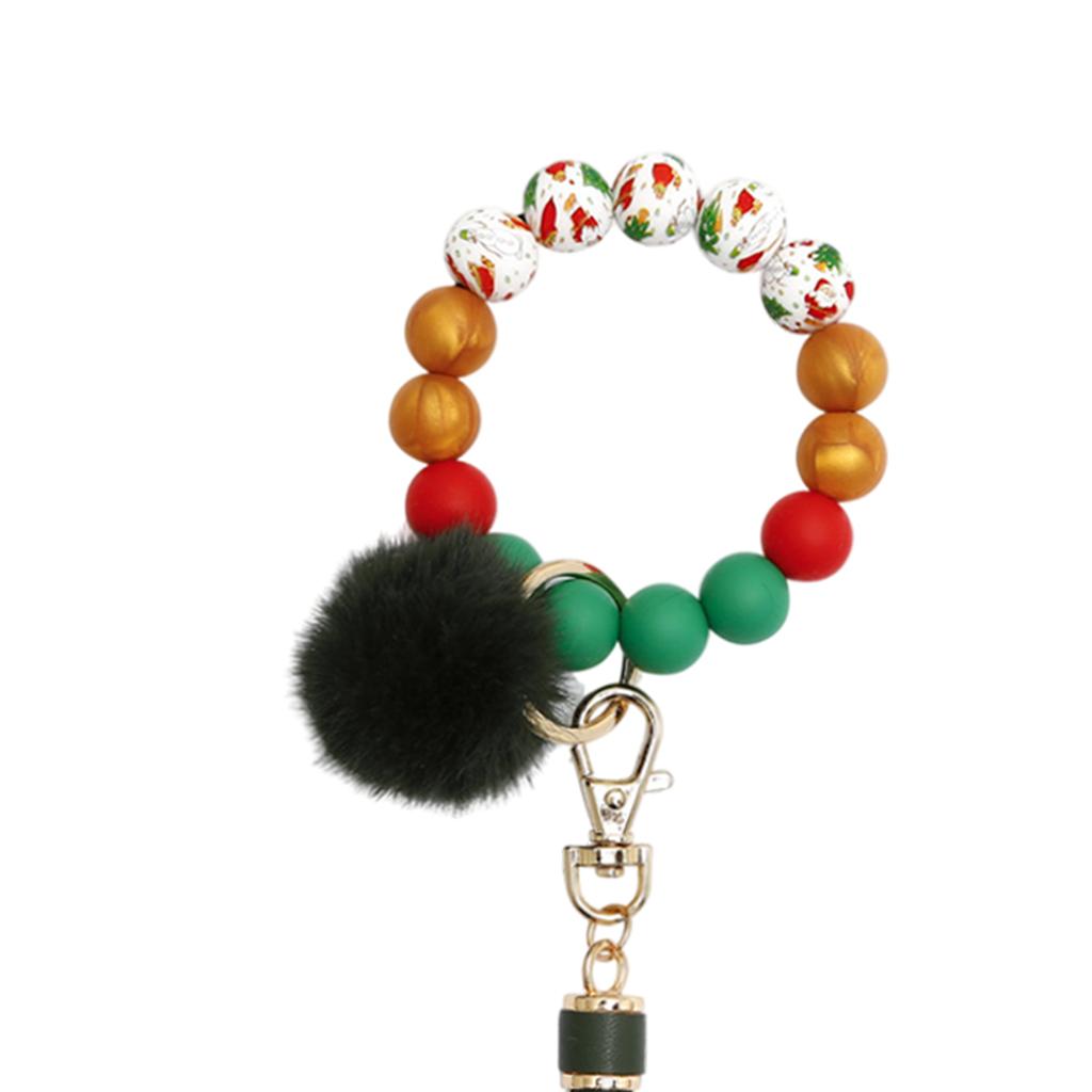 Beaded Bracelet Keychain Bangle Keyring Keys Ring Holder with Tassel Green