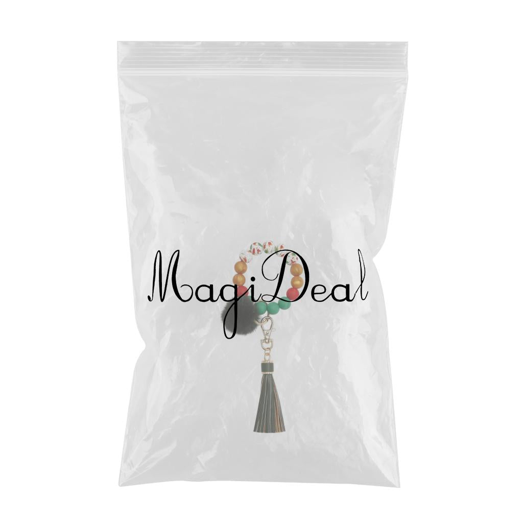 Beaded Bracelet Keychain Bangle Keyring Keys Ring Holder with Tassel Green