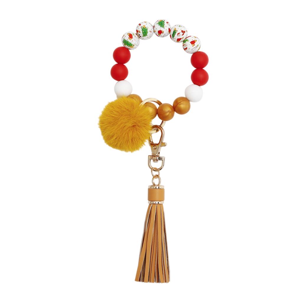 Beaded Bracelet Keychain Bangle Keyring Keys Ring Holder with Tassel Yellow