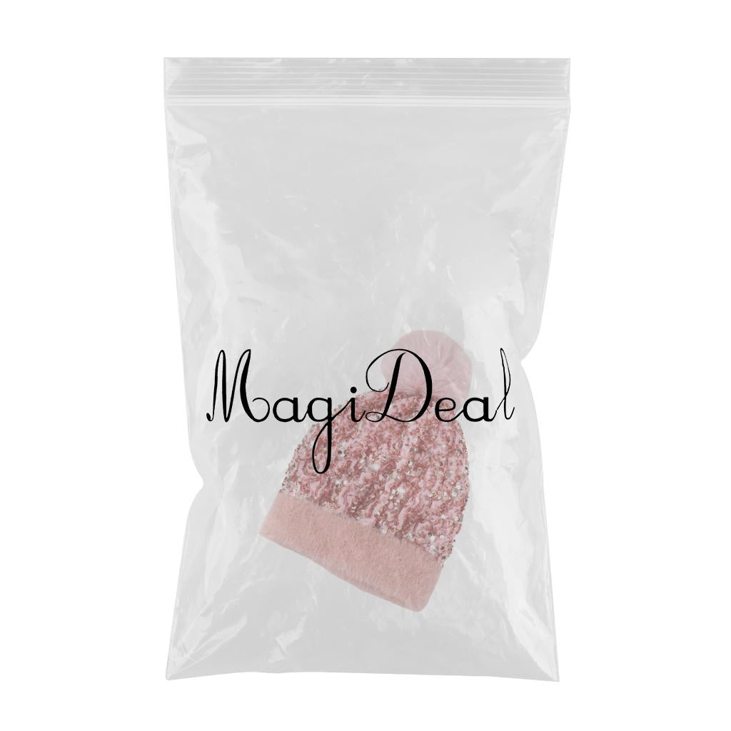 WOMENS LADIES KNIT WINTER POM POM SKI BEANIE HAT FLEECE LINING Pink