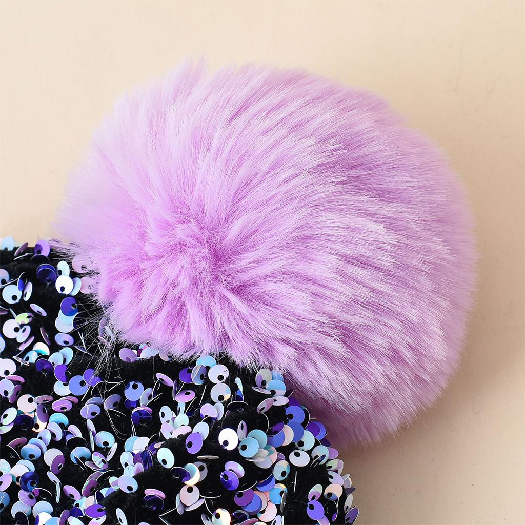 WOMENS LADIES KNIT WINTER POM POM SKI BEANIE HAT FLEECE LINING Light purple