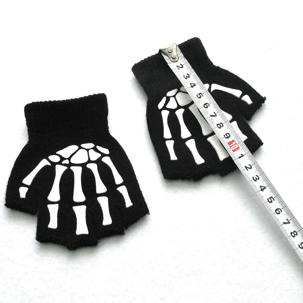 Halloween Skeleton Half Finger Gloves Winter for Cosplay Kids Skull