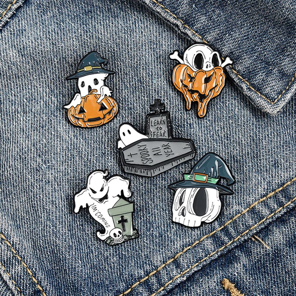 5x Novelty Halloween Brooch Pins Set for Women Men Bags Costumes Decor Prom