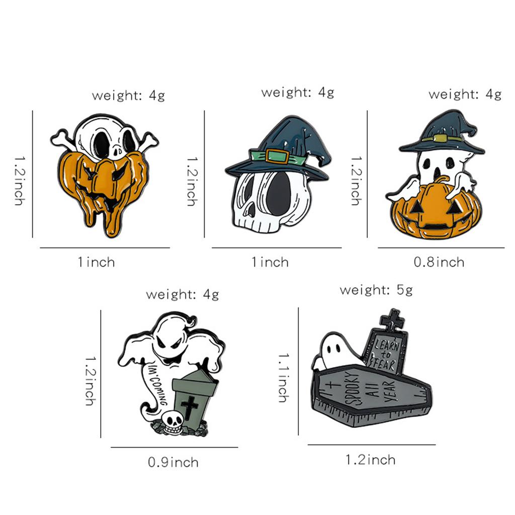 5x Novelty Halloween Brooch Pins Set for Women Men Bags Costumes Decor Prom