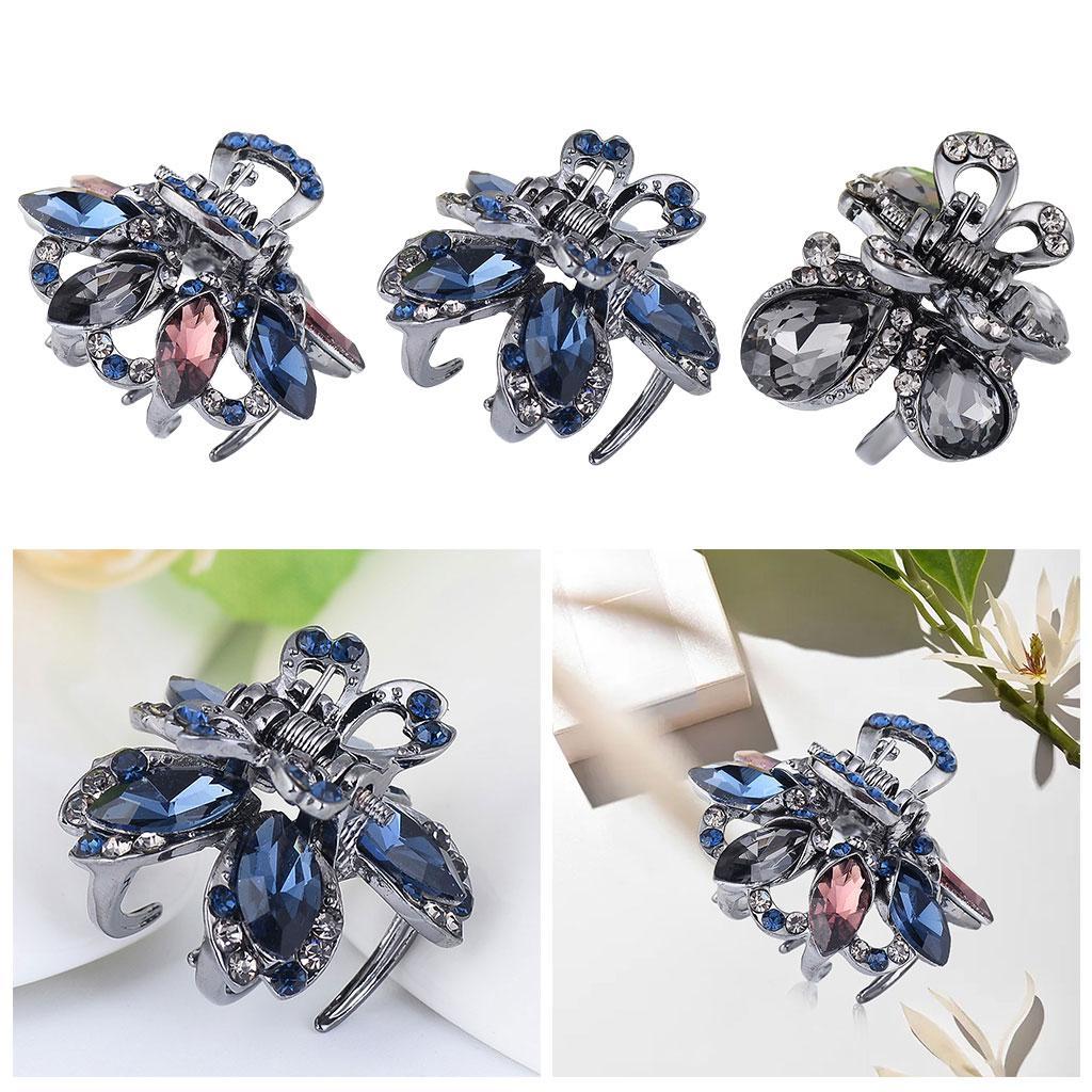 Hair Clip Claw Rhinestone Crystal Gripper for Thin Hair Ladies Blue