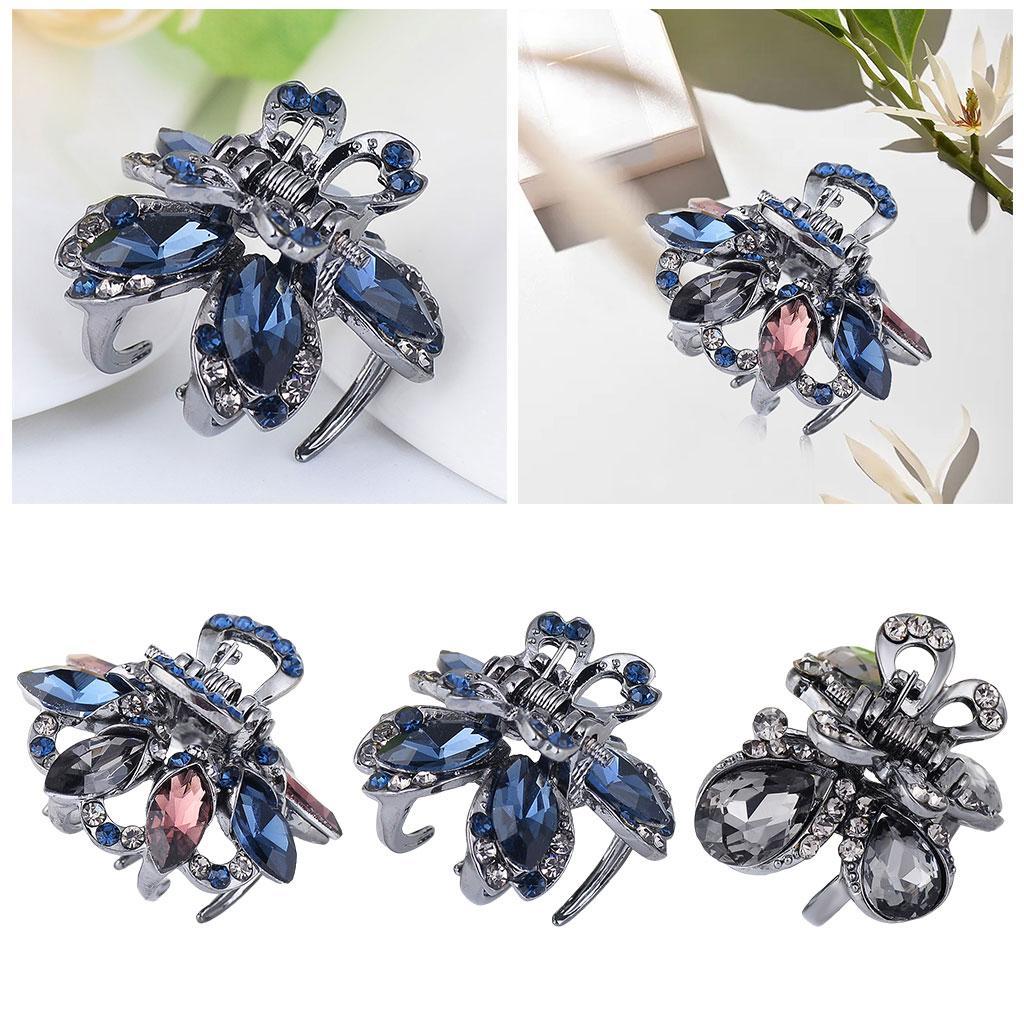 Hair Clip Claw Rhinestone Crystal Gripper for Thin Hair Ladies Blue