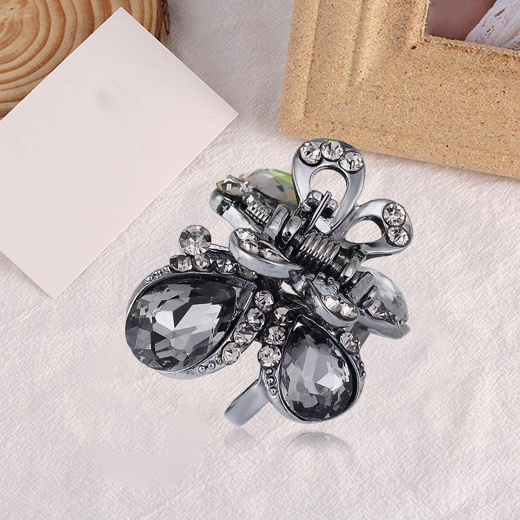 Hair Clip Claw Rhinestone Crystal Gripper for Thin Hair Ladies Grey