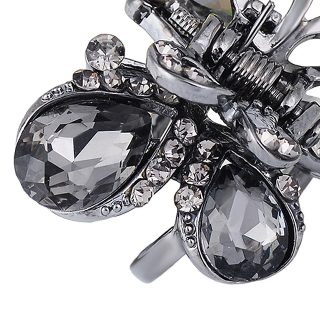 Hair Clip Claw Rhinestone Crystal Gripper for Thin Hair Ladies Grey