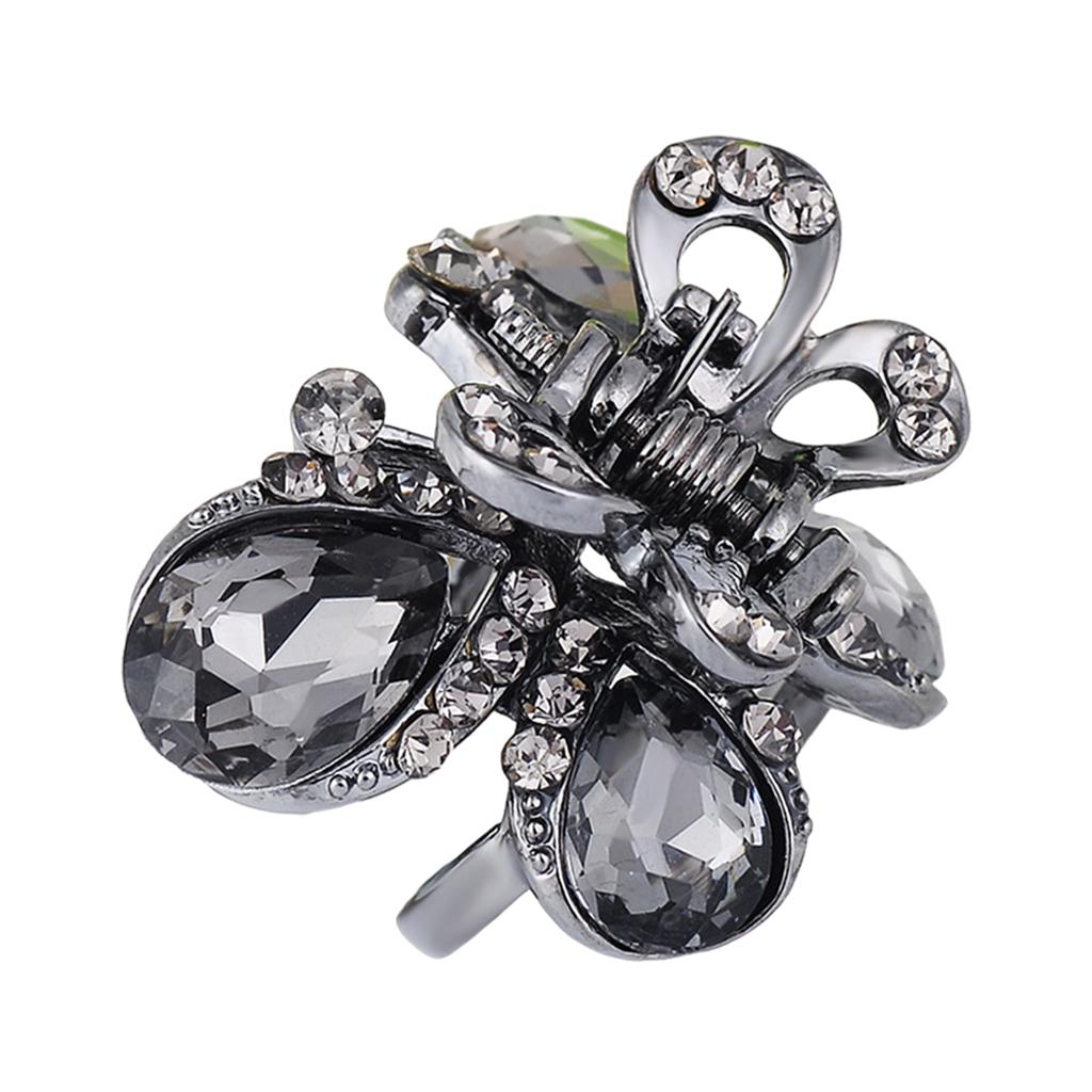 Hair Clip Claw Rhinestone Crystal Gripper for Thin Hair Ladies Grey