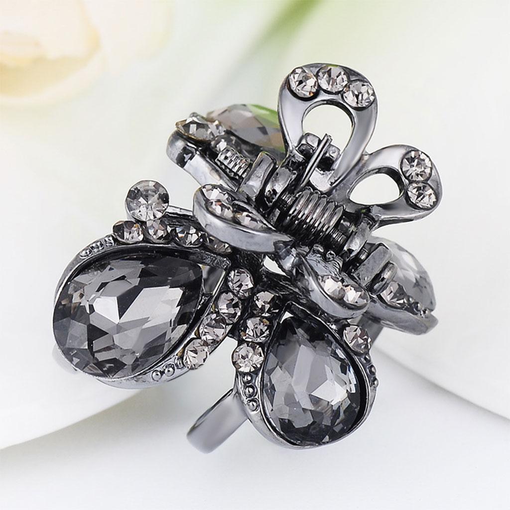 Hair Clip Claw Rhinestone Crystal Gripper for Thin Hair Ladies Grey