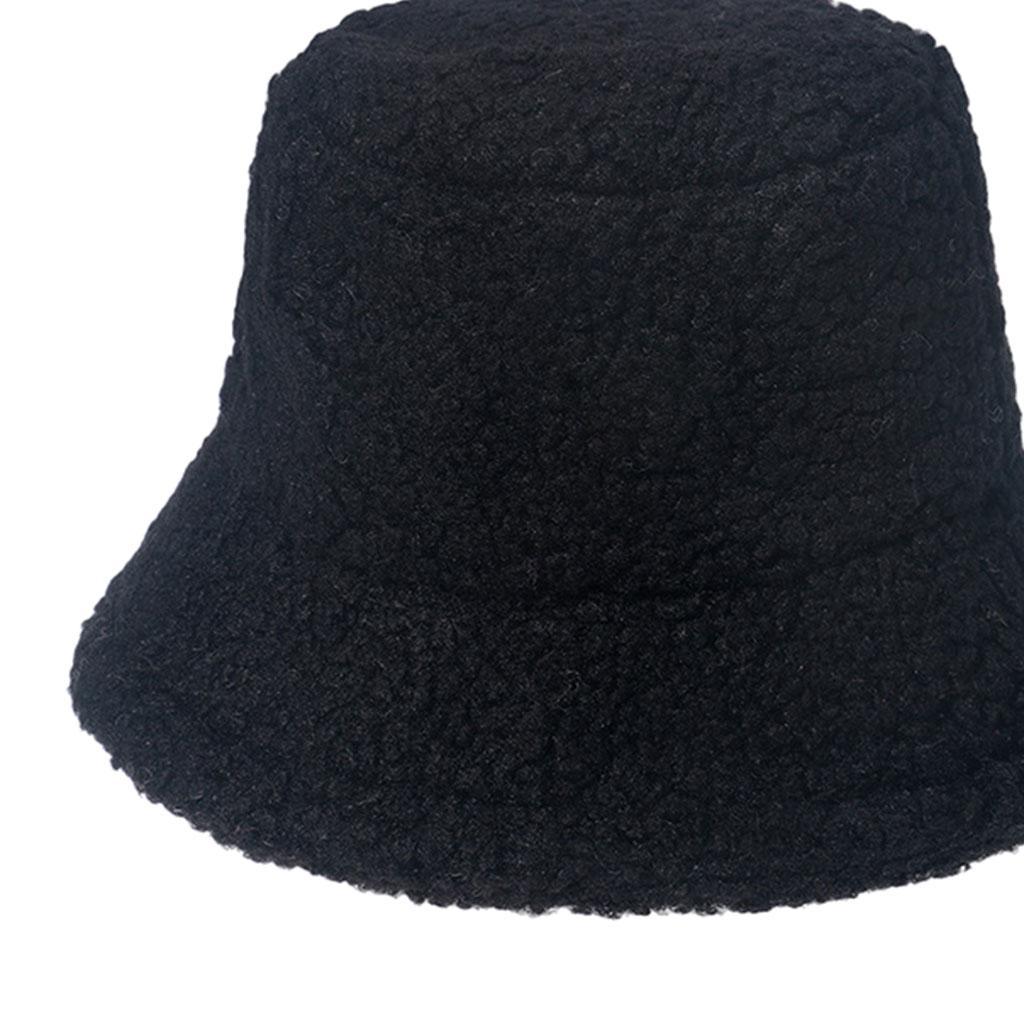 Winter Bucket Hat Warm Faux Fur Wool Elegant for Autumn Winter Hat Black