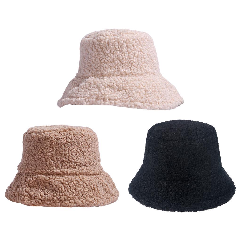 Winter Bucket Hat Warm Faux Fur Wool Elegant for Autumn Winter Hat Black