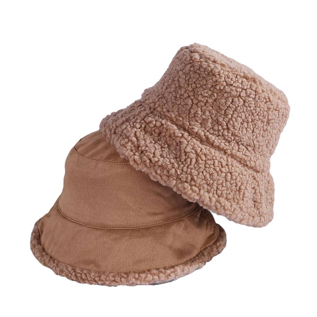 Winter Bucket Hat Warm Faux Fur Wool Elegant for Autumn Winter Hat Khaki