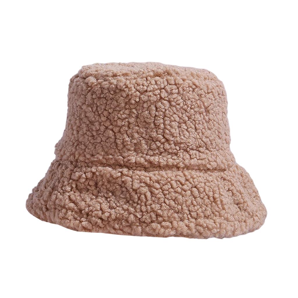 Winter Bucket Hat Warm Faux Fur Wool Elegant for Autumn Winter Hat Khaki