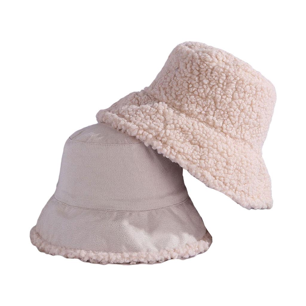Winter Bucket Hat Warm Faux Fur Wool Elegant for Autumn Winter Hat Beige