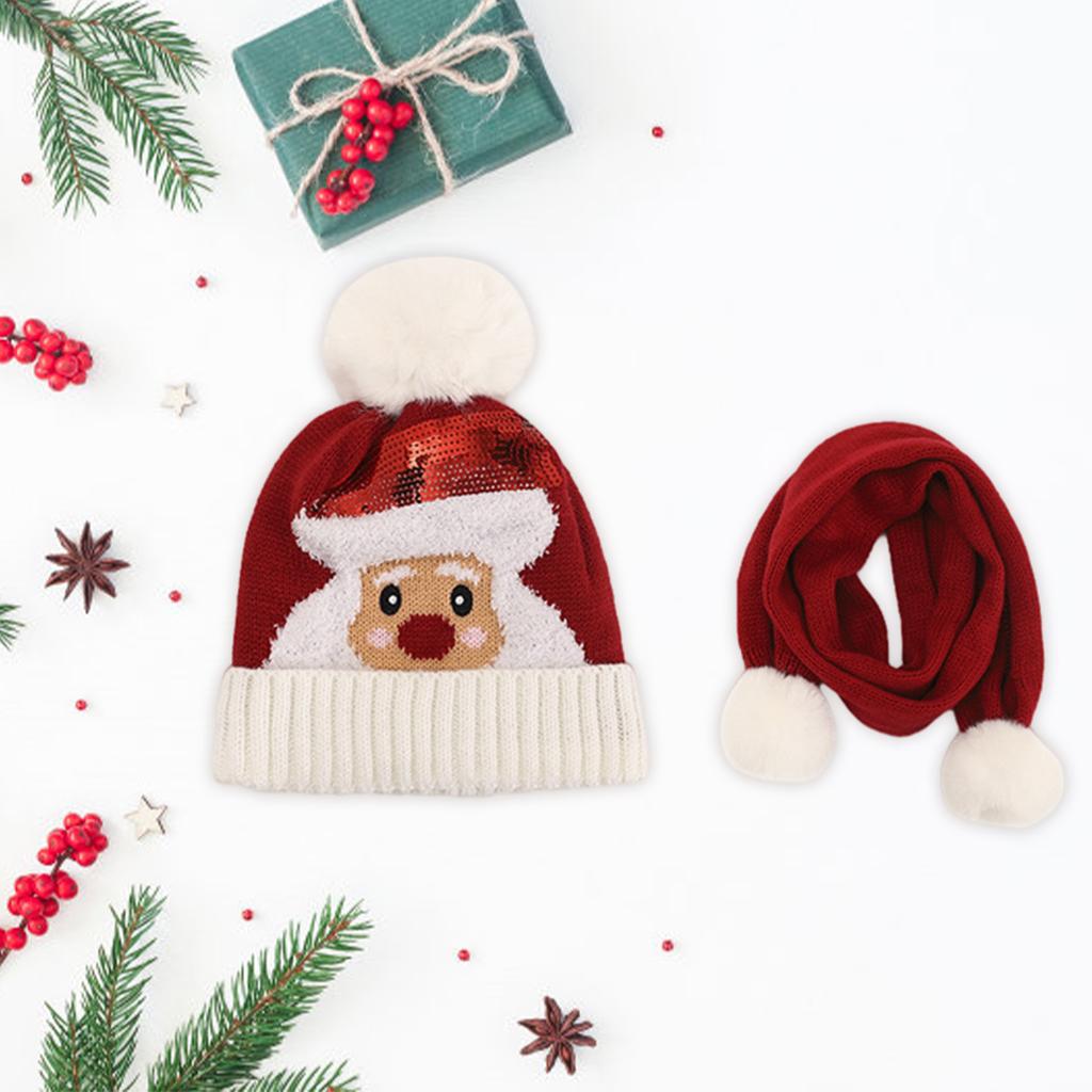Winter Children Hat with Pom for Boys Girls Santa Hat Scarf Set