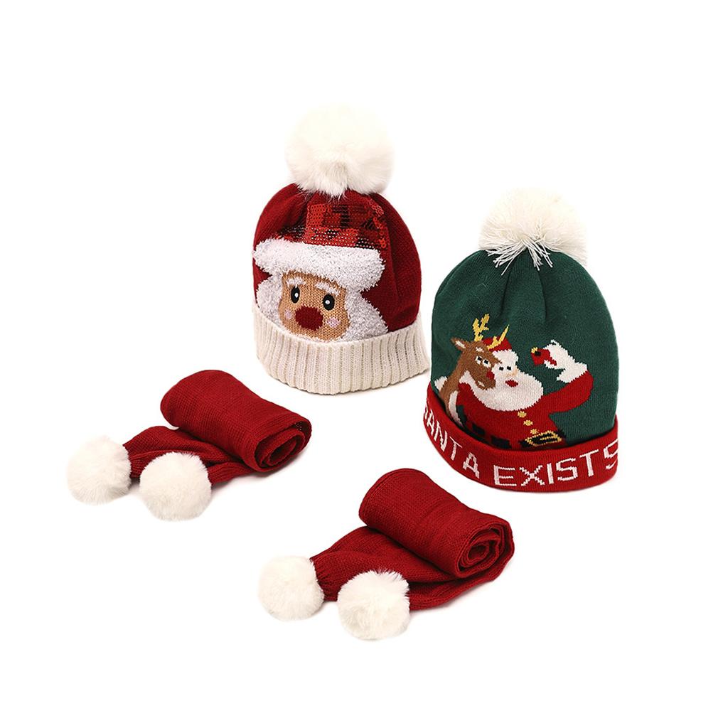 Winter Children Hat with Pom for Boys Girls Santa Hat Scarf Set