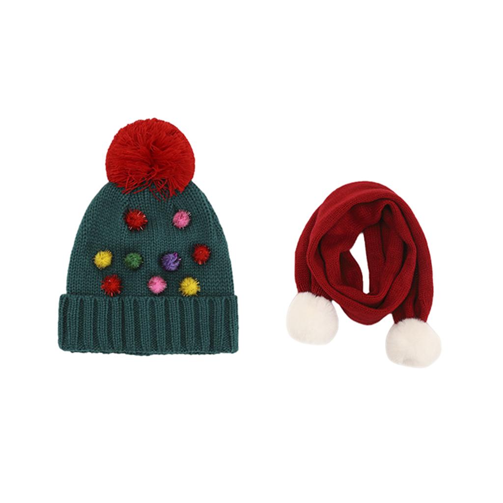 Winter Children Hat with Pom for Boys Girls Colorful Balls Hat Scarf Set