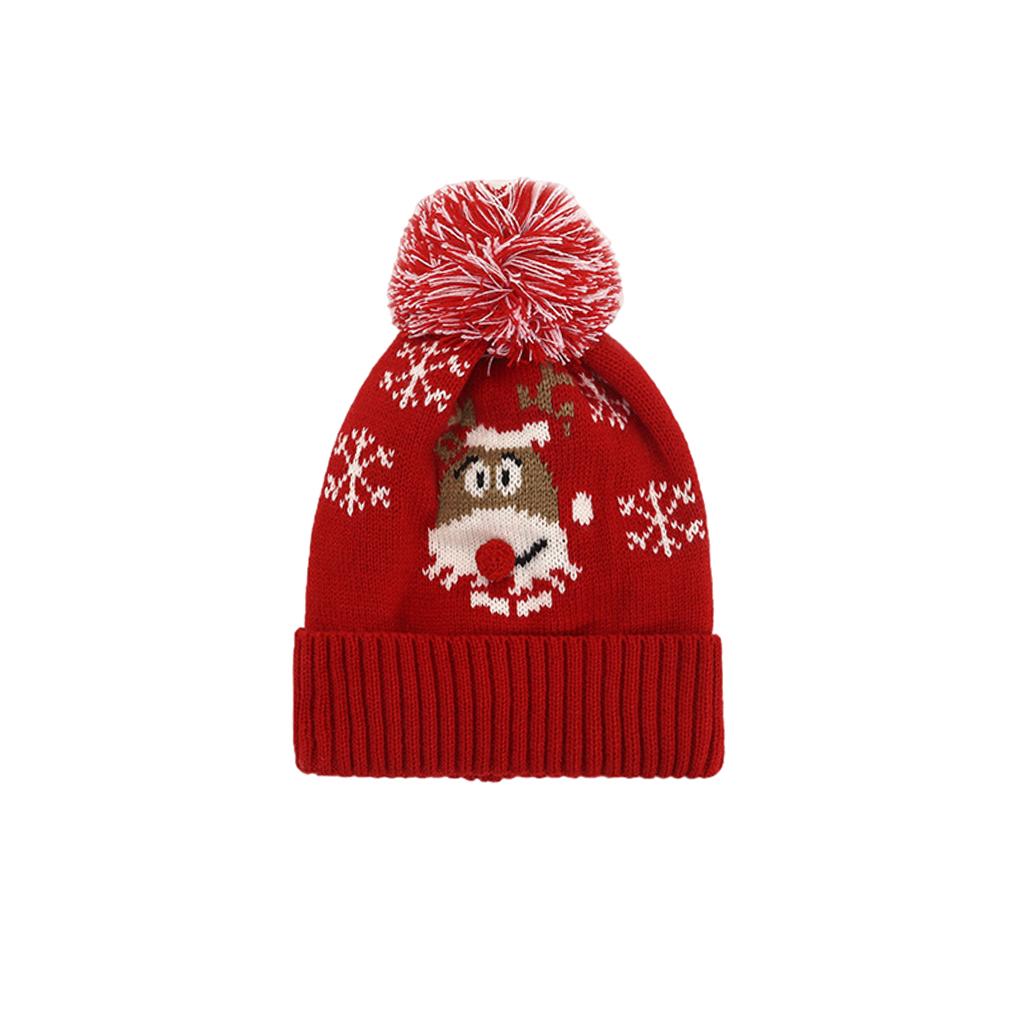 Winter Children Hat with Pom for Boys Girls Red Elk Single Hat