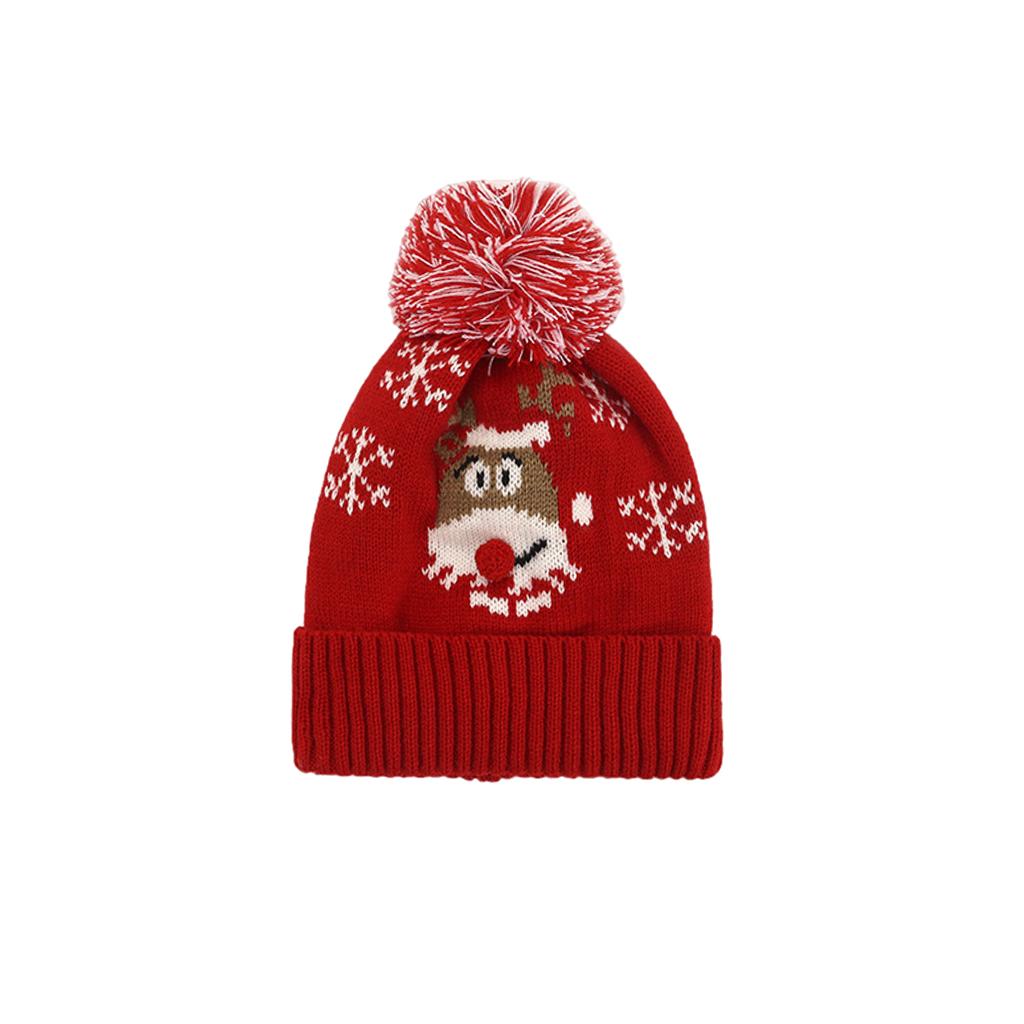Winter Children Hat with Pom for Boys Girls Red Elk Single Hat