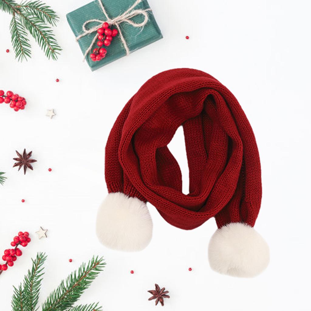 Winter Children Hat with Pom for Boys Girls Red Single Scarf