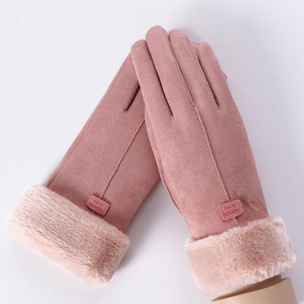 Women Gloves Full Finger Mittens Winter Windproof Gloves for Cycling Hiking Pink