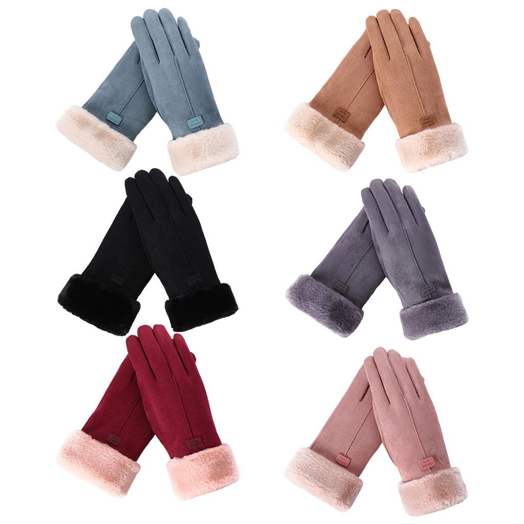 Women Gloves Full Finger Mittens Winter Windproof Gloves for Cycling Hiking Pink
