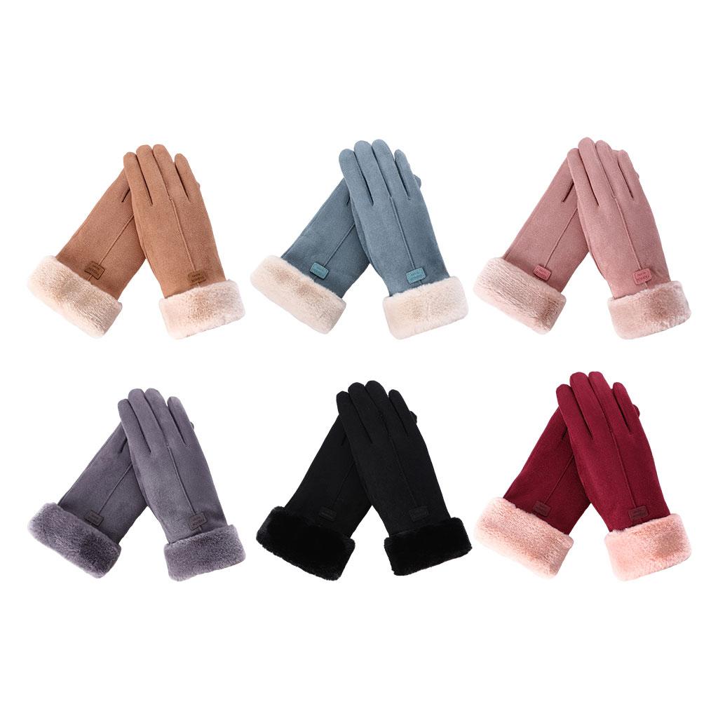 Women Gloves Full Finger Mittens Winter Windproof Gloves for Cycling Hiking Pink