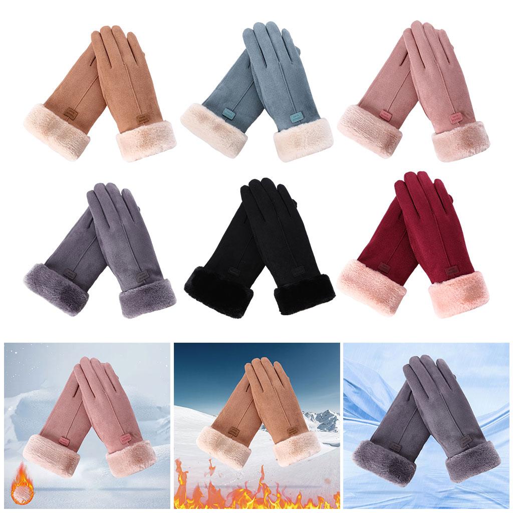 Women Gloves Full Finger Mittens Winter Windproof Gloves for Cycling Hiking Pink