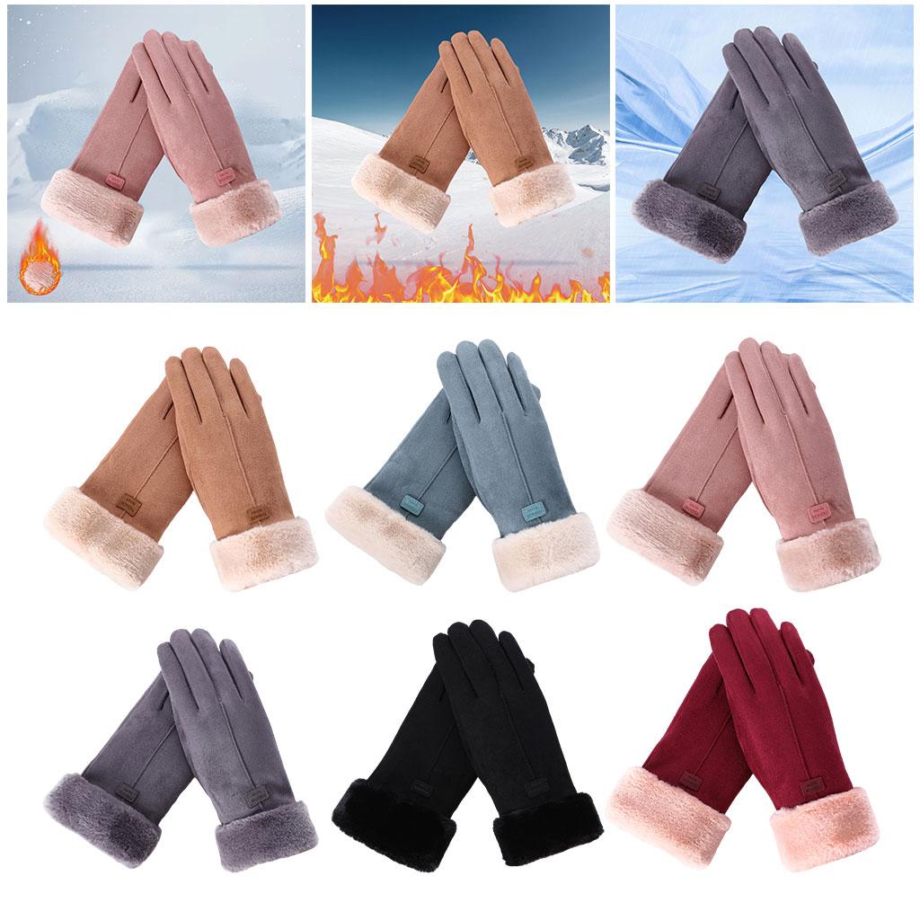 Women Gloves Full Finger Mittens Winter Windproof Gloves for Cycling Hiking Pink