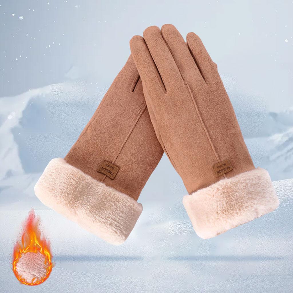 Women Gloves Full Finger Mittens Winter Windproof Gloves for Cycling Hiking Khaki