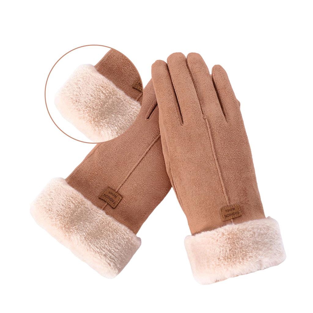 Women Gloves Full Finger Mittens Winter Windproof Gloves for Cycling Hiking Khaki