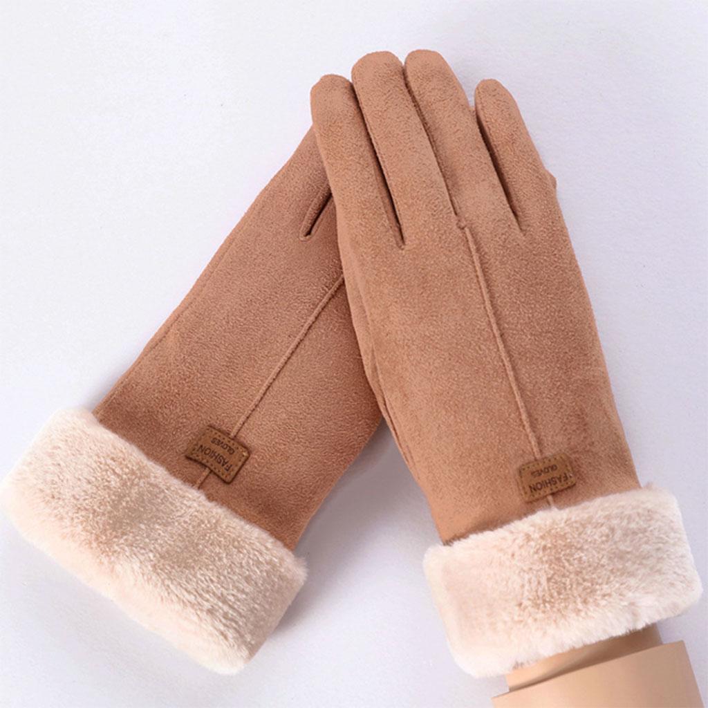Women Gloves Full Finger Mittens Winter Windproof Gloves for Cycling Hiking Khaki