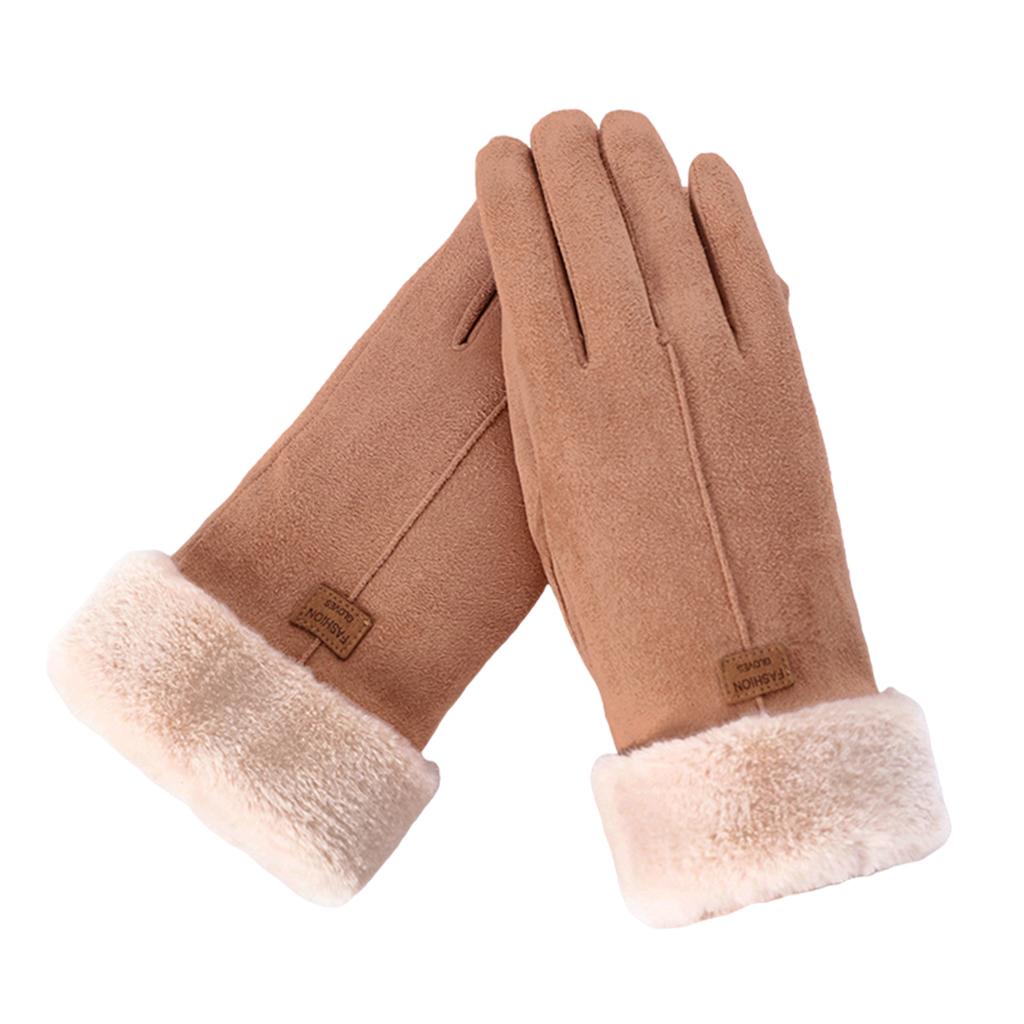 Women Gloves Full Finger Mittens Winter Windproof Gloves for Cycling Hiking Khaki