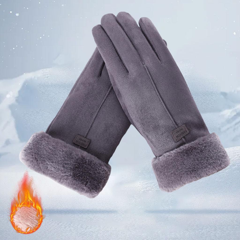Women Gloves Full Finger Mittens Winter Windproof Gloves for Cycling Hiking Gray