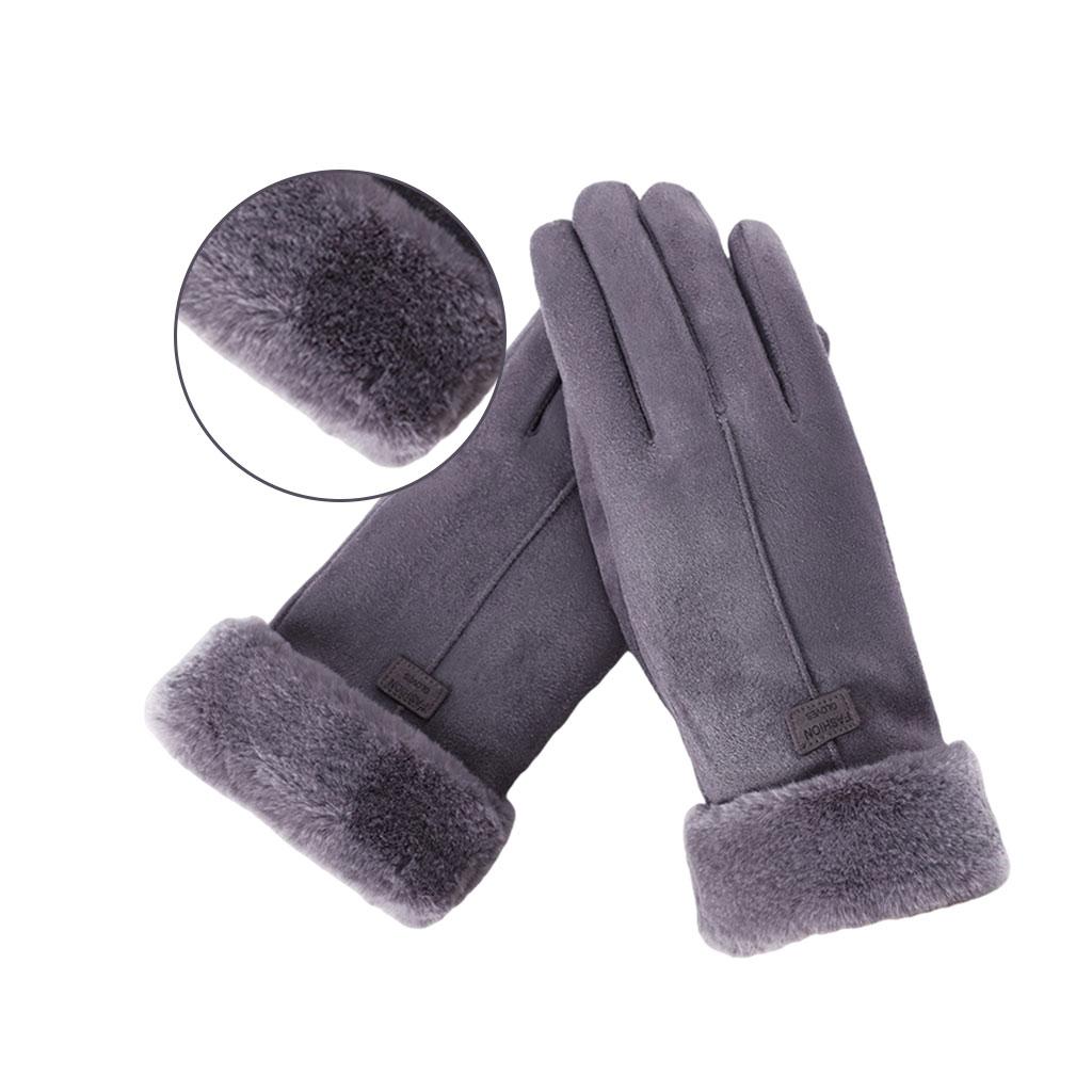 Women Gloves Full Finger Mittens Winter Windproof Gloves for Cycling Hiking Gray