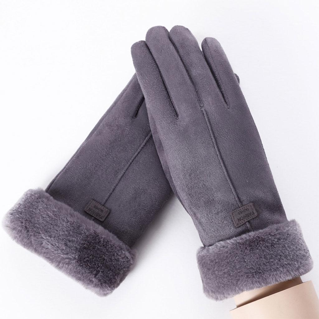Women Gloves Full Finger Mittens Winter Windproof Gloves for Cycling Hiking Gray