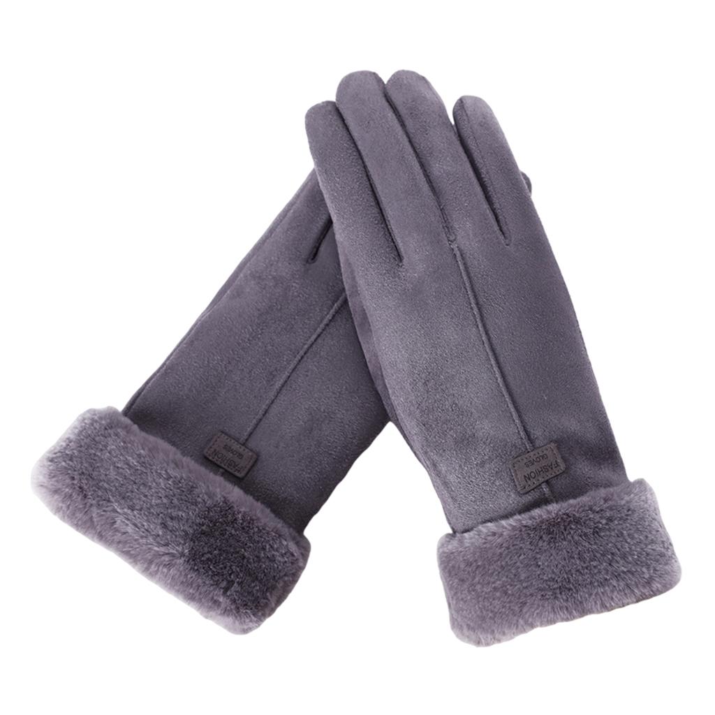 Women Gloves Full Finger Mittens Winter Windproof Gloves for Cycling Hiking Gray