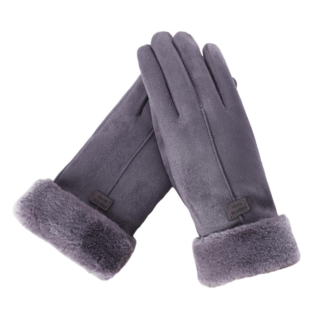 Women Gloves Full Finger Mittens Winter Windproof Gloves for Cycling Hiking Gray